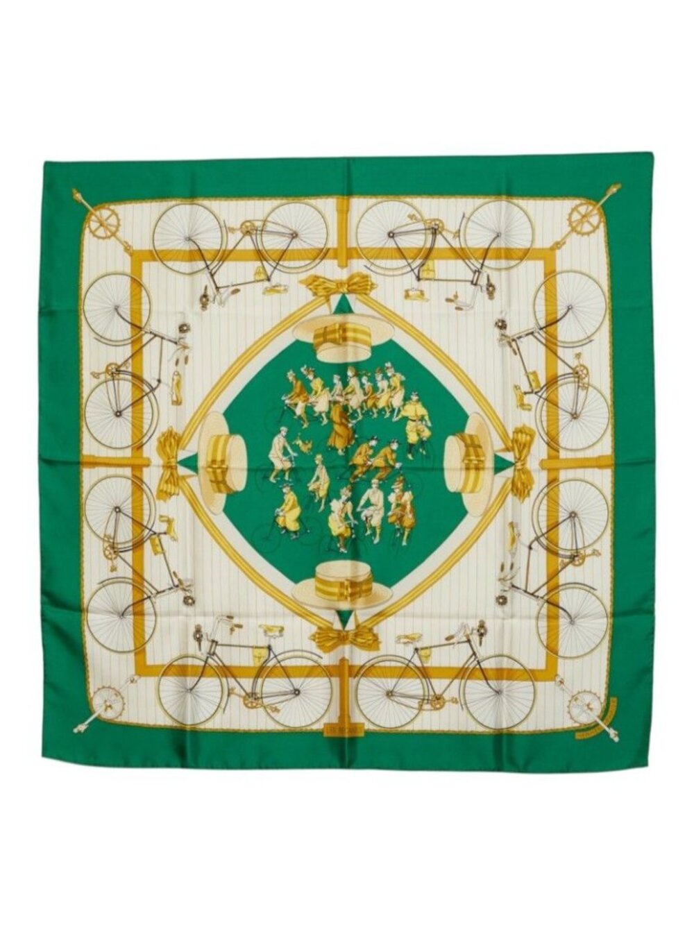 Hermes Carre 90 les Becanes Bicycle Scarf Large Green White